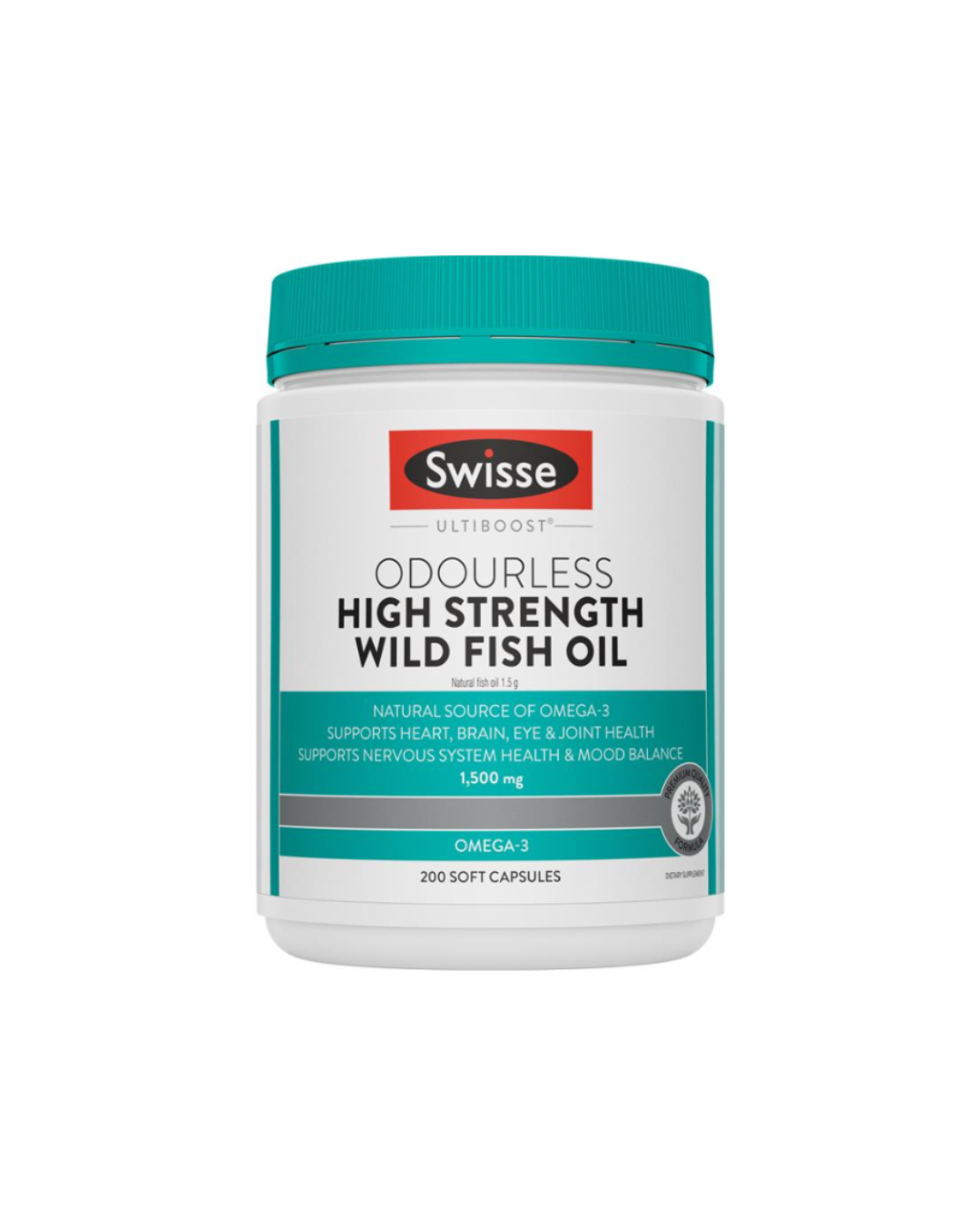 Swisse Odourless High Strength Wild Fish Oil 1,500mg 200 Capsules