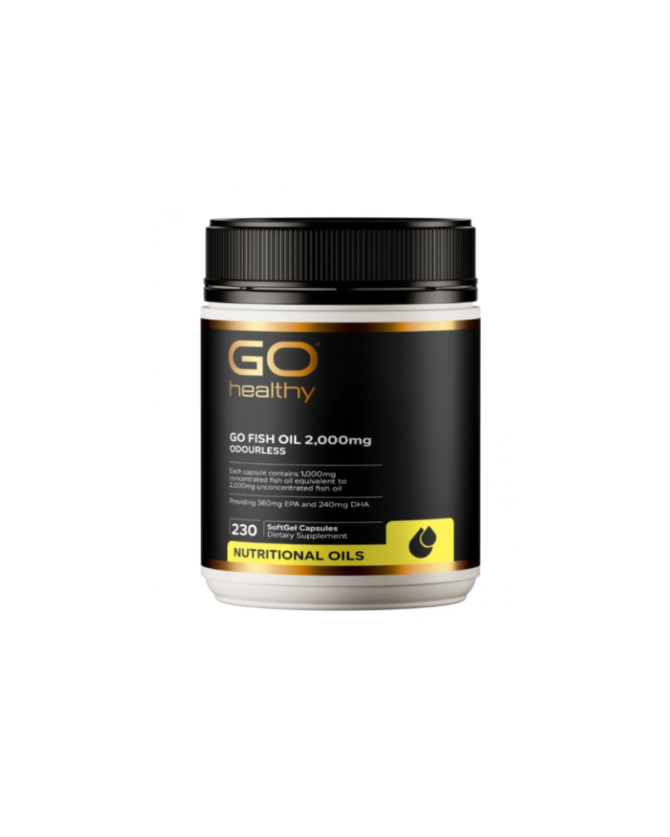GO Healthy Fish Oil 2,000mg Compact Odourless 230 Softgel Capsules Exclusive Size